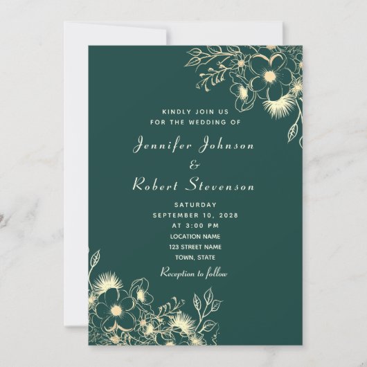 Emerald Green Gold Wedding Uitnodiging (Voorkant)
