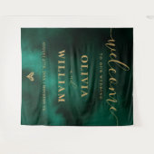 Emerald Green & Gold Wedding Welkomstbord Achtergr Wandkleed (Voorkant (horizontaal))