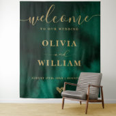 Emerald Green & Gold Wedding Welkomstbord Achtergr Wandkleed (In situ)