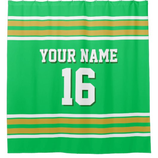 Emerald Green Gold White Stripes Sports Jersey Douchegordijn (Voorkant)