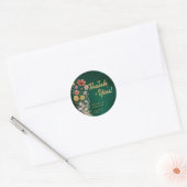 Emerald Green & Gold Wildflower Wedding Dank u Ronde Sticker (Envelop)