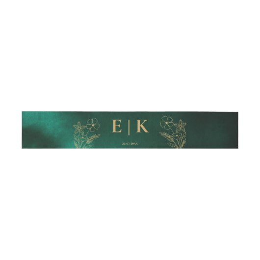 Emerald Green & Gold Wildflowers Monogram Wedding Uitnodigingen Wikkel (Vlak)