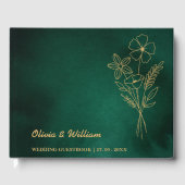 Emerald Green & Gold Wildflowers Wedding Gastenboek (Voorkant)