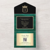 Emerald Green Gold Zwart Monogram Huwelijksuitnodi All In One Uitnodiging (Binnen)