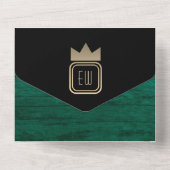 Emerald Green Gold Zwart Monogram Huwelijksuitnodi All In One Uitnodiging (Achterkant)