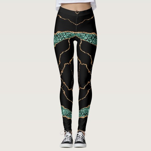 Emerald Green Gold Zwarte Leggings (Voorkant)
