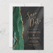 Emerald Green Gold Zwarte Waterverf Agaat Save The Date (Voorkant)