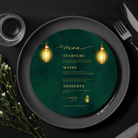 Emerald Green Golden Light Ronde Trouwmenu Kaart