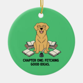 Emerald Green Golden Retriever Book Lover Writer's Keramisch Ornament
