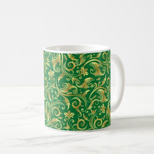 Emerald Green Golden Scrollwork Koffiemok (Voorkant rechts)