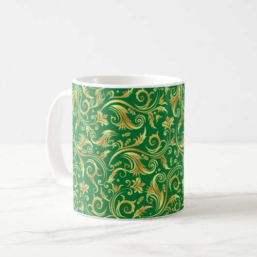 Emerald Green Golden Scrollwork Koffiemok (Voorkant links)