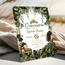 Emerald Green Golden Tiara Floral  Quinceañera