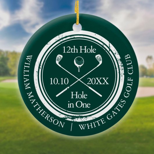 Emerald Green Golf Hole-in-One Retro Persoonlijk Keramisch Ornament