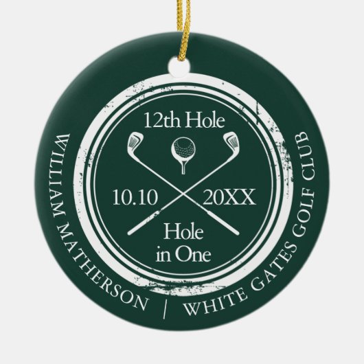 Emerald Green Golf Hole-in-One Retro Persoonlijk Keramisch Ornament (Voorkant)