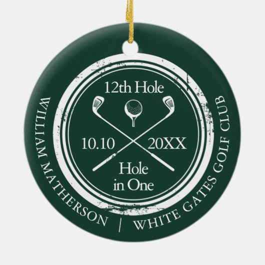Emerald Green Golf Hole-in-One Retro Persoonlijk Keramisch Ornament (Achterkant)