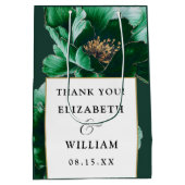 Emerald Green Goud Bloemen Moderne bruiloft Dank u Medium Cadeauzakje (Achterkant)