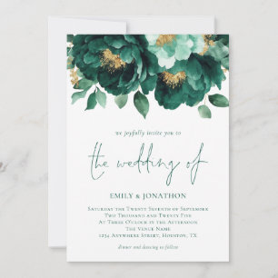Emerald Green Gouden Bloemen Foto QR Code Huwelijk Kaart