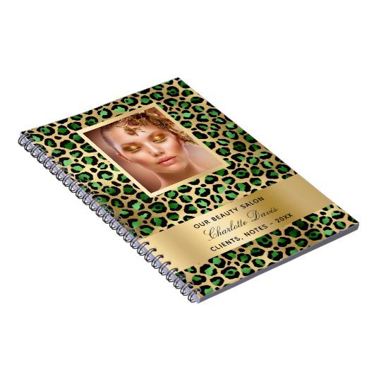 Emerald green goudluipaard schoonheidssalon notitieboek (Rechterzijde)