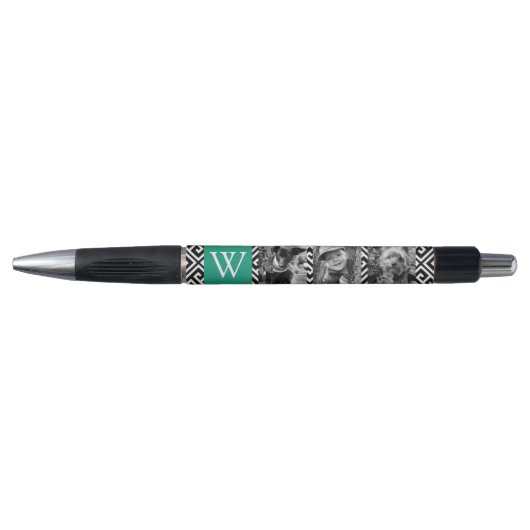 Emerald Green Greek Key en Monogram Photo Collage Pen (Voorkant)