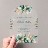 Emerald Green & Green Floral Wedding Celebration Acryl Uitnodigingen (Insitu (Draagbaar))