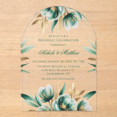 Emerald Green & Green Floral Wedding Celebration Acryl Uitnodigingen (Voorkant)