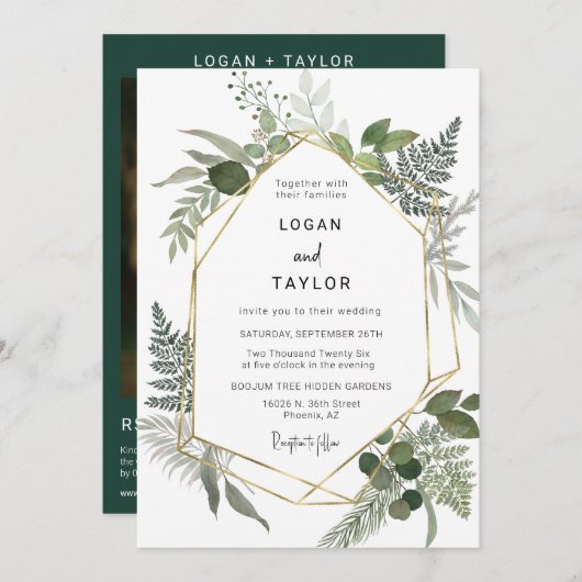 Emerald Green Greenery Gold Lijst QR Code Foto Kaart (Voorkant / Achterkant)