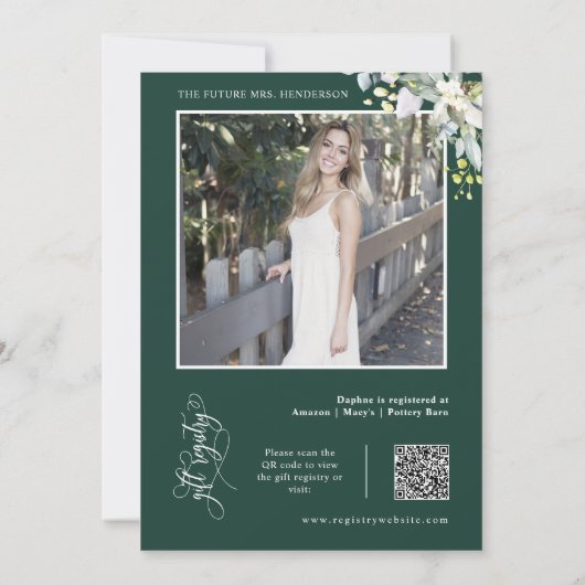 Emerald Green Greenery Vrijgezellenfeest QR Code F Kaart (Achterkant)