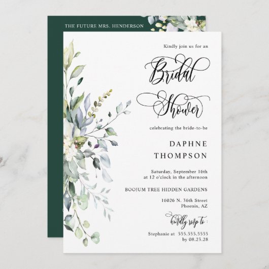 Emerald Green Greenery Vrijgezellenfeest QR Code F Kaart (Voorkant / Achterkant)