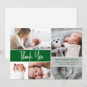 Emerald Green Grey Moderne Fotocollage Geboorte Bedankkaart (Voorkant / Achterkant)