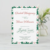 Emerald Green Hand Drawn Floral Wedding Invitation Kaart (Staand voorkant)
