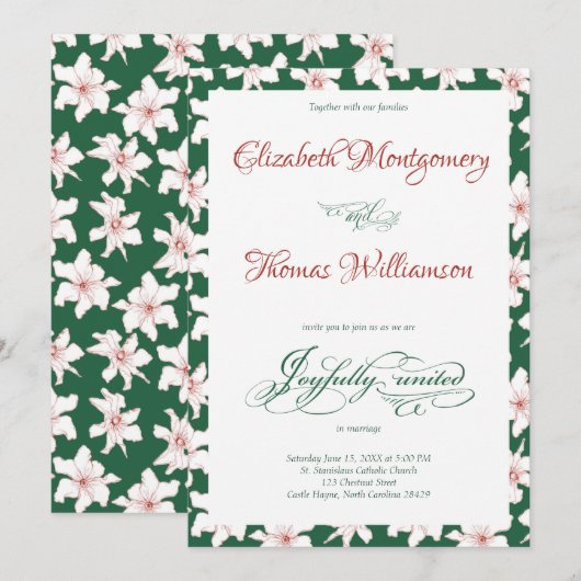 Emerald Green Hand Drawn Floral Wedding Invitation Kaart (Voorkant / Achterkant)