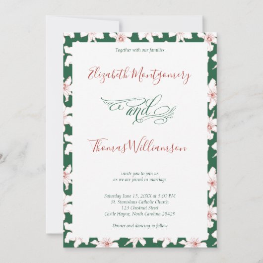 Emerald Green Hand Drawn Floral Wedding Invitation Kaart (Voorkant)