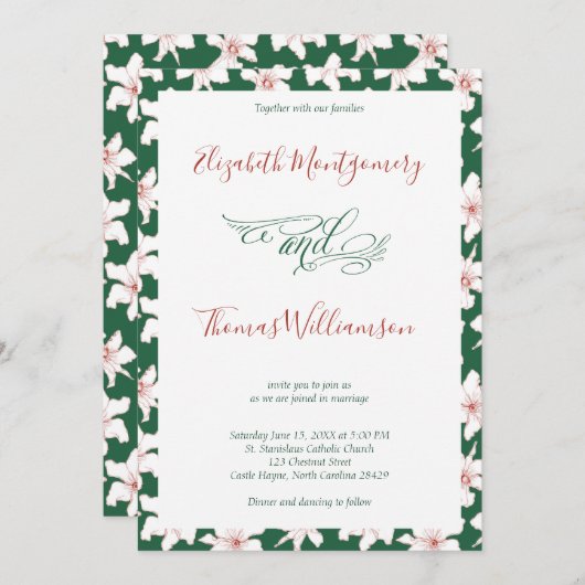 Emerald Green Hand Drawn Floral Wedding Invitation Kaart (Voorkant / Achterkant)