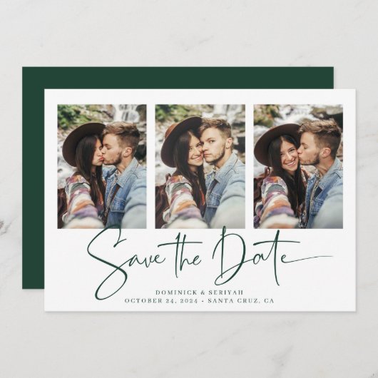 Emerald Green Handwrite Wedding Save the Date (Voorkant / Achterkant)