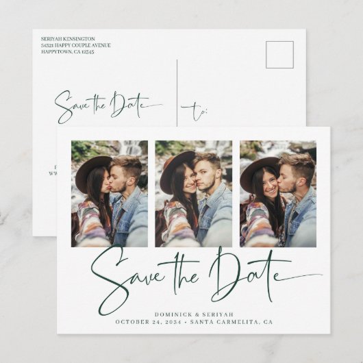 Emerald Green Handwrite Wedding Save the Date Briefkaart (Voorkant / Achterkant)