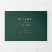 Emerald Green Hart Script Trouwkaart Drieluik Uitnodiging (Cover)