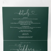 Emerald Green Hart Script Trouwkaart Drieluik Uitnodiging (Binnenzijde eerst)