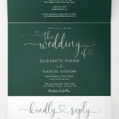 Emerald Green Hart Script Trouwkaart Drieluik Uitnodiging (Binnenkant midden)