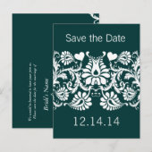  Emerald Green Heart Damask Aankondigingskaart (Voorkant / Achterkant)