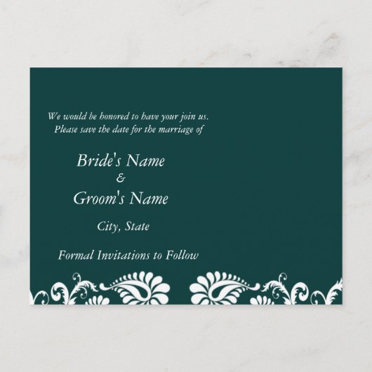  Emerald Green Heart Damask Aankondigingskaart (Achterkant)