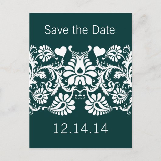  Emerald Green Heart Damask Aankondigingskaart (Voorkant)