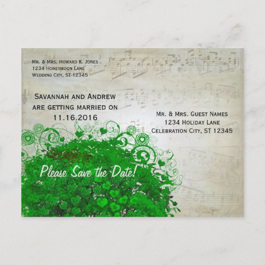 Emerald Green Heart Leaf Tree Save the Date Aankondigingskaart (Achterkant)