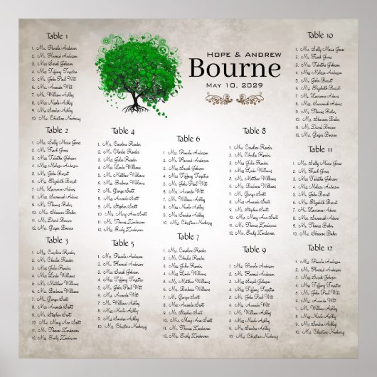 Emerald Green Heart Leaf Tree Seating Chart Poster (Voorkant)