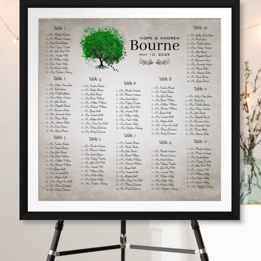 Emerald Green Heart Leaf Tree Seating Chart Poster