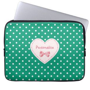 Emerald Green Heart met naam Laptop Sleeve