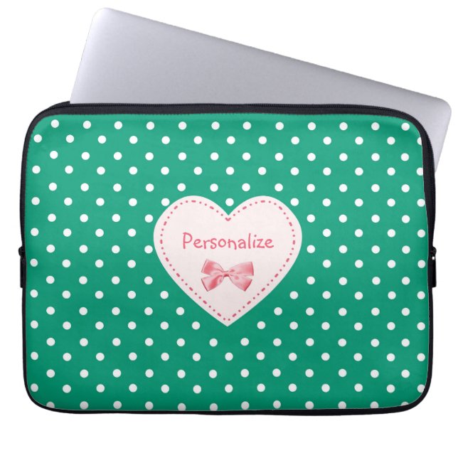 Emerald Green Heart met naam Laptop Sleeve (Voorkant)
