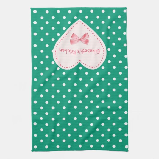 Emerald Green Heart met naam Theedoek (Verticaal)