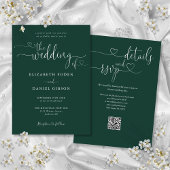Emerald Green Heart Script QR Code Wedding Kaart