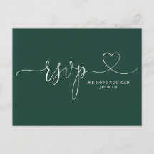 Emerald Green Heart Script Song Request RSVP-kaart