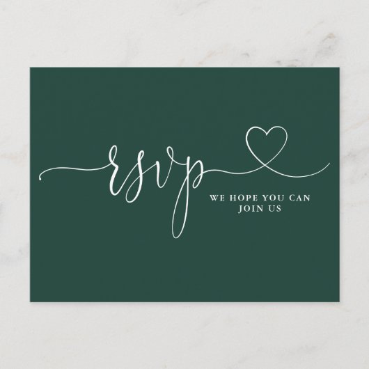 Emerald Green Heart Script Song Request RSVP-kaart Uitnodiging Briefkaart (Voorkant)